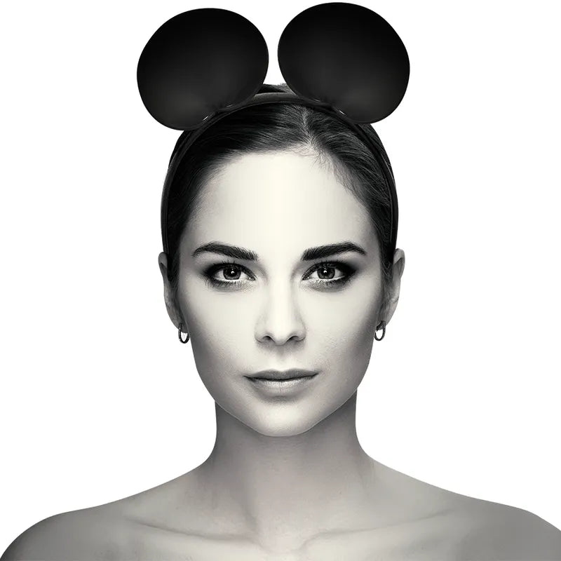 Bandeau oreilles souris noir en cuir végétalien, élégant et chic, idéal pour un style sophistiqué et éthique.