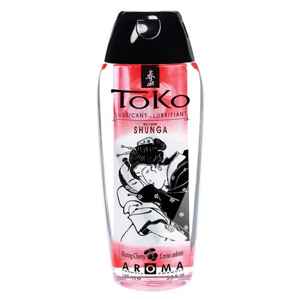 Shunga lubrifiant intime cerise brûlante Toko 165ml formule aqueuse nouvelle génération texture ultra soyeuse non collante compatible latex sans parabènes