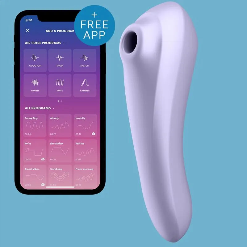 Stimulateur clitoridien à pulsations d'air connectable application Satisfyer DUAL PLEASURE Air Pulse Mauve femme couple sextoy
