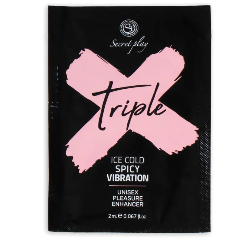 Intensificateur de plaisir Secretplay - Unidose Triple X - Effets froid, épicé et vibration - Gel lubrifiant unisexe 2ml - Design moderne et discret