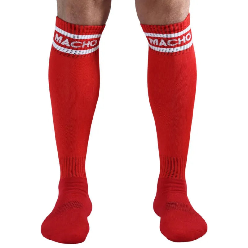 chaussettes longues rouges football sexy confortables homme taille unique 38 43 fibres synthétiques douces durables sportives élégantes séduisantes marque Macho