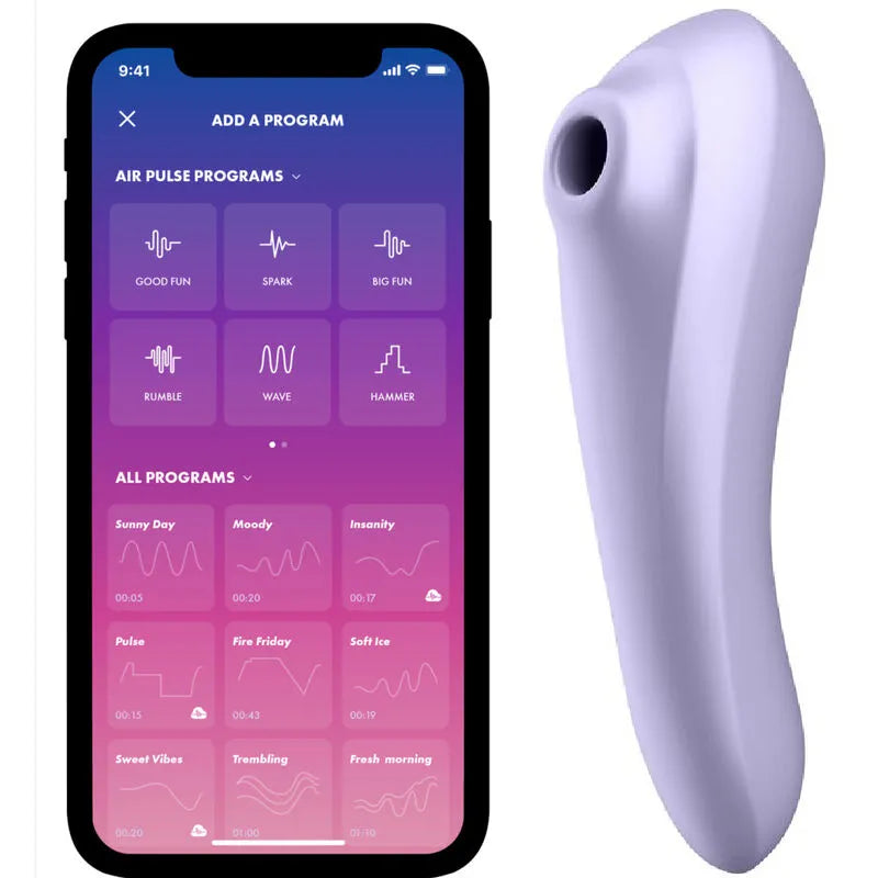 Stimulateur clitoridien à pulsations d'air connectable application Satisfyer DUAL PLEASURE Air Pulse Mauve femme couple sextoy