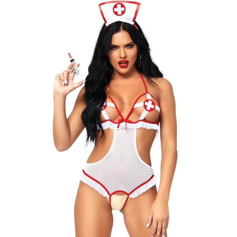 Infirmière Lingerie Sensuelle En Peluche Ouverte