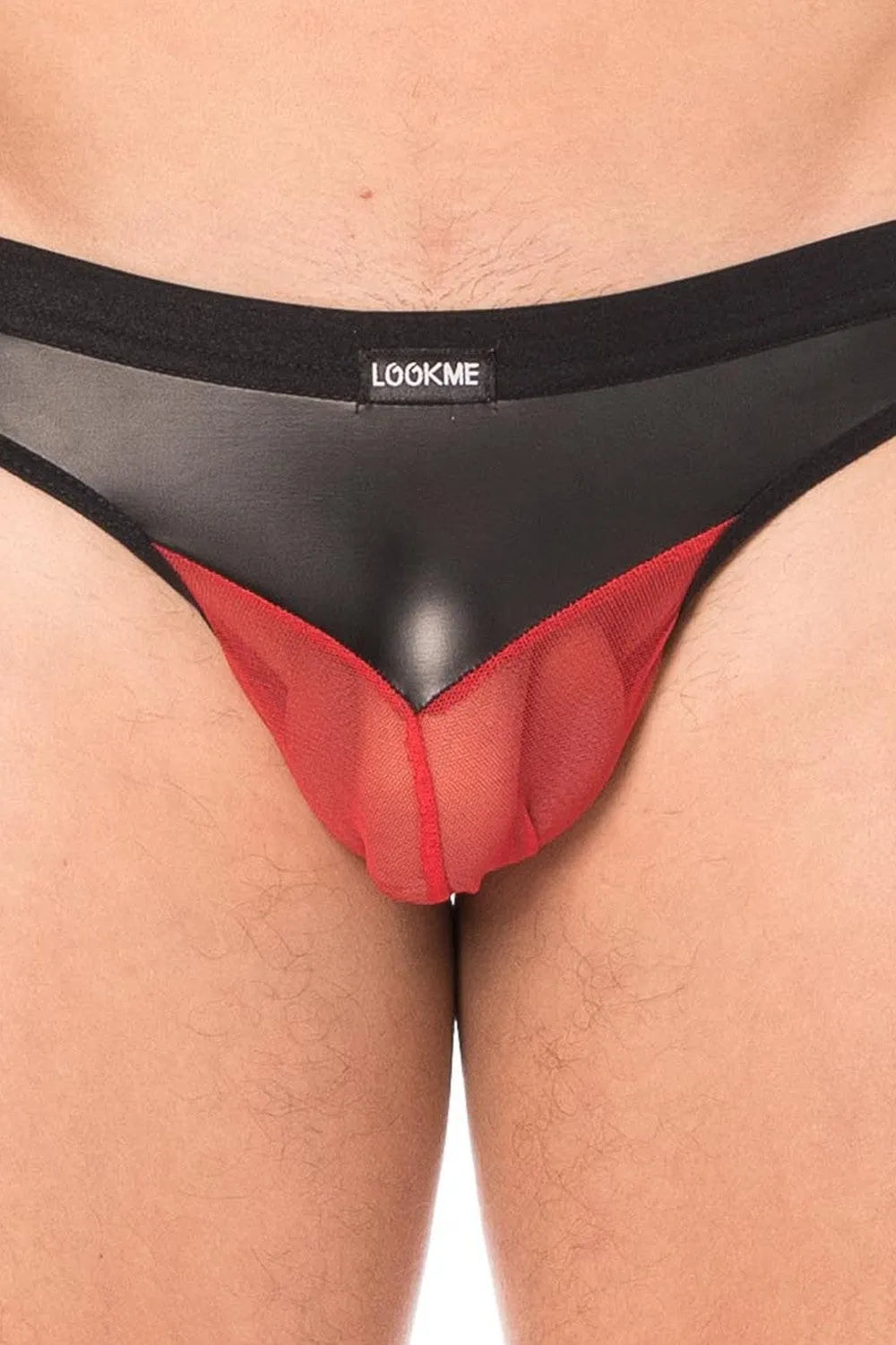 Jock Résille Rouge Simili Cuir Noir Sexy
