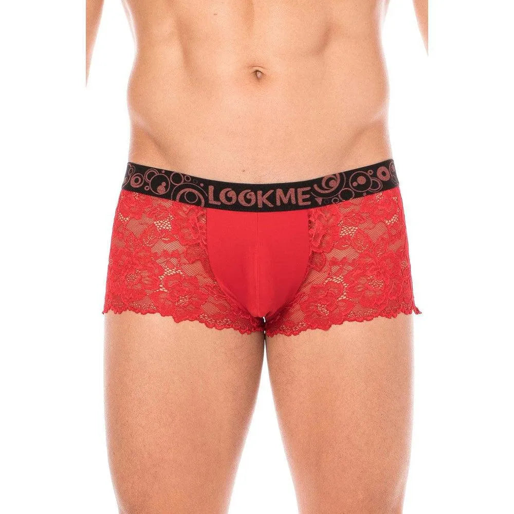 boxer dentelle rouge homme motif floral poche opaque maintien affinant confort optimal polyester elasthanne doux sensuel élégant séduisant respirant ajustée