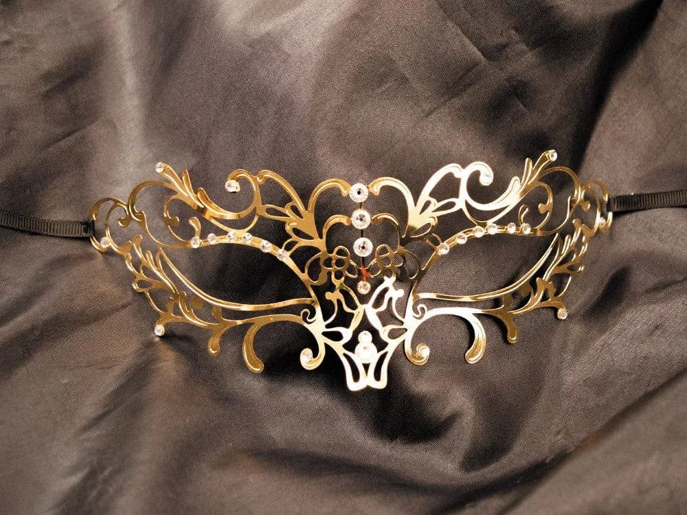 Masque Vénitien Doré En Métal Avec Strass