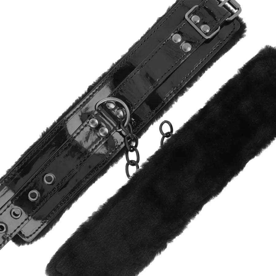 Menottes Cuir Pvc Noires Réglables Bdsm