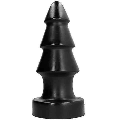 Plug anal noir en forme de sapin de Noël, PVC hypoallergénique, compatible lubrifiants, pour utilisateurs avancés.