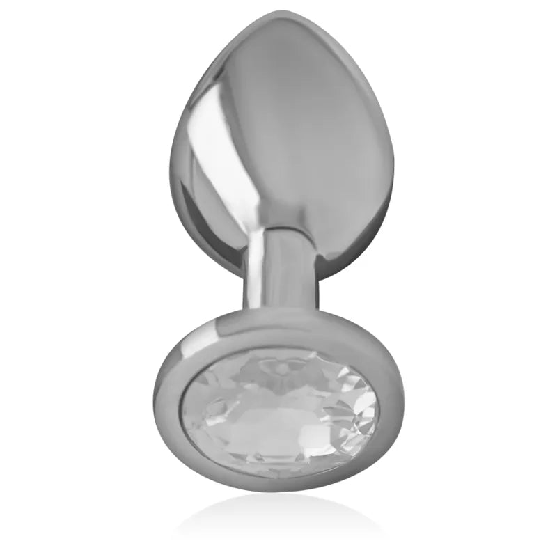 Plug anal en métal argenté avec bijou diamant, design élégant et lisse, sans phtalates, pour plaisir raffiné et sécurisé.