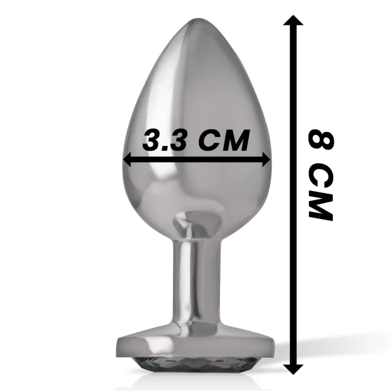 Plug anal en métal inoxydable poli, forme ergonomique, 8 cm, avec pierre diamantée scintillante, luxe et élégance.