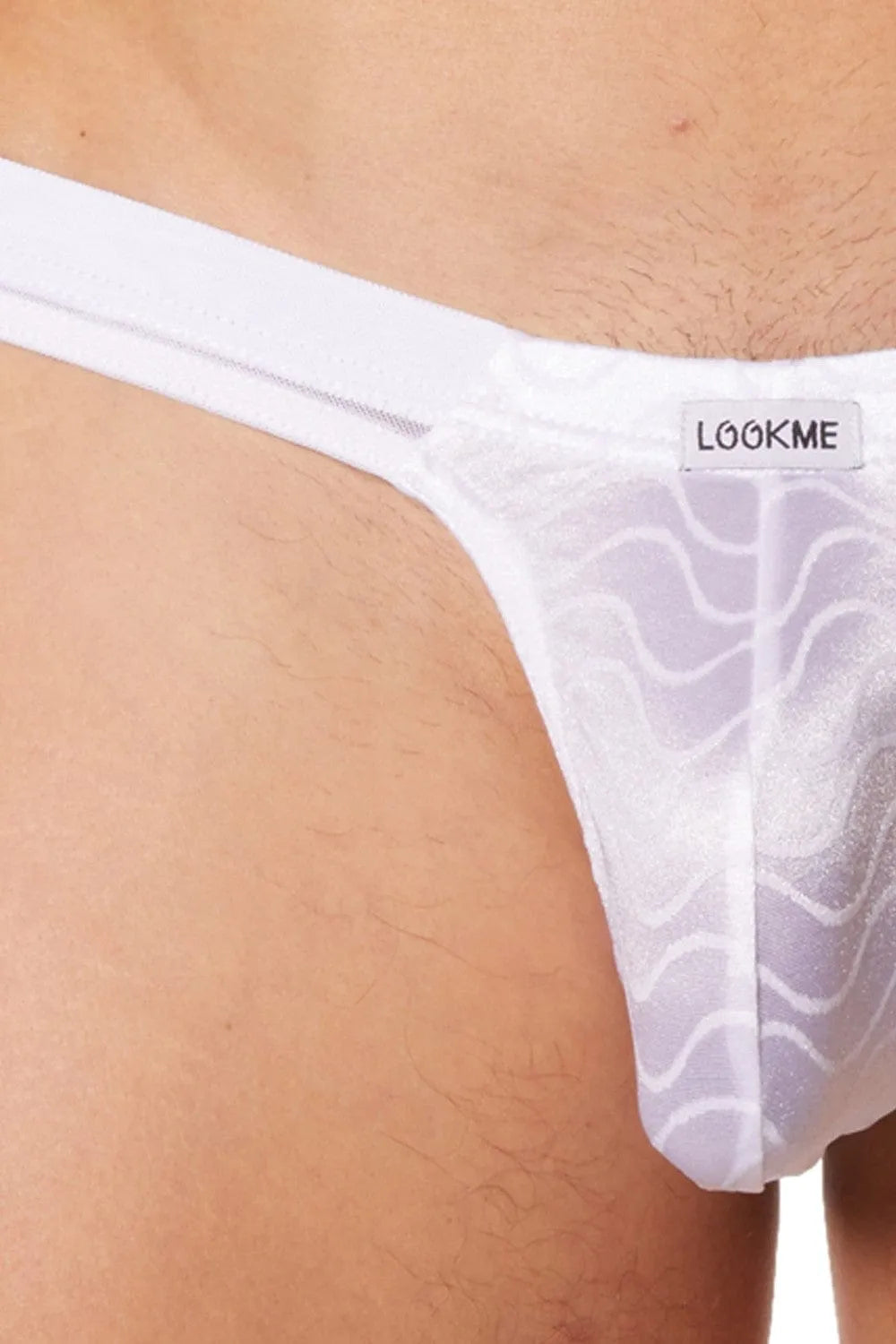 Slip Brief Blanc Satiné Motifs Vagues Sexy