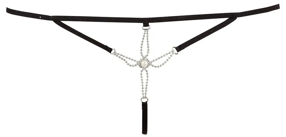 String Noir En Lanières Avec Strass Et Perles