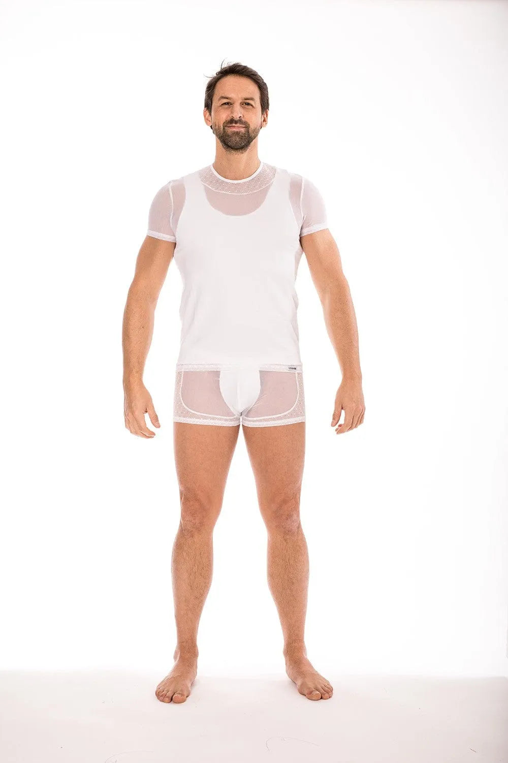 T-Shirt Blanc Résille Dentelle Pour Homme