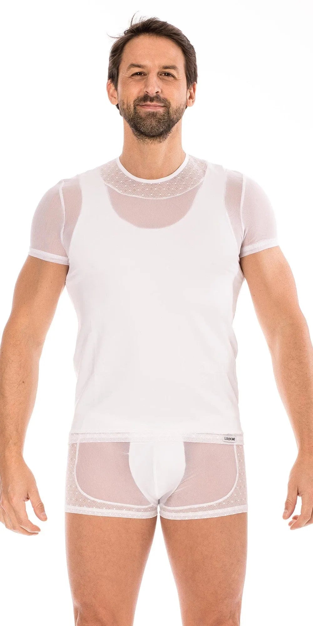T-Shirt Blanc Résille Dentelle Pour Homme