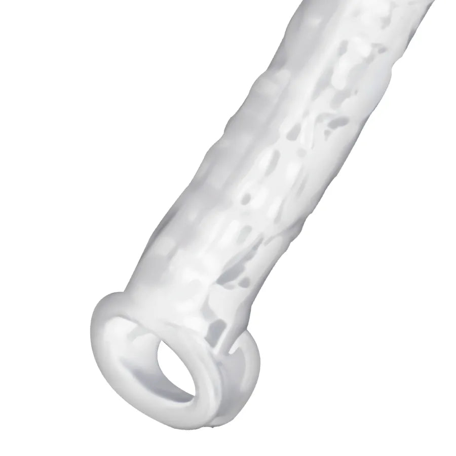Étui pénis noir élastomère, extension 25mm, gain 4mm, ergonomique, anneau testicules, thermoplastique souple.
