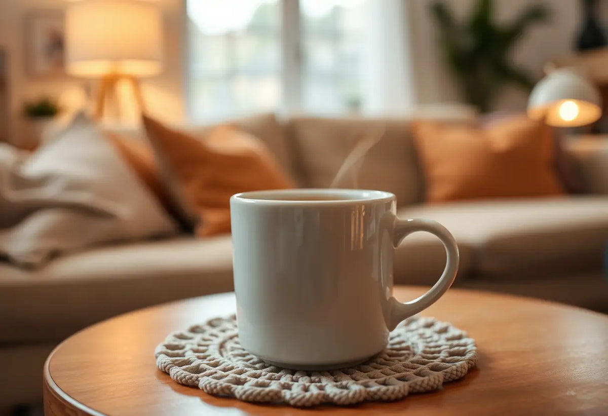 Tasse de café noir dans un salon chaleureux