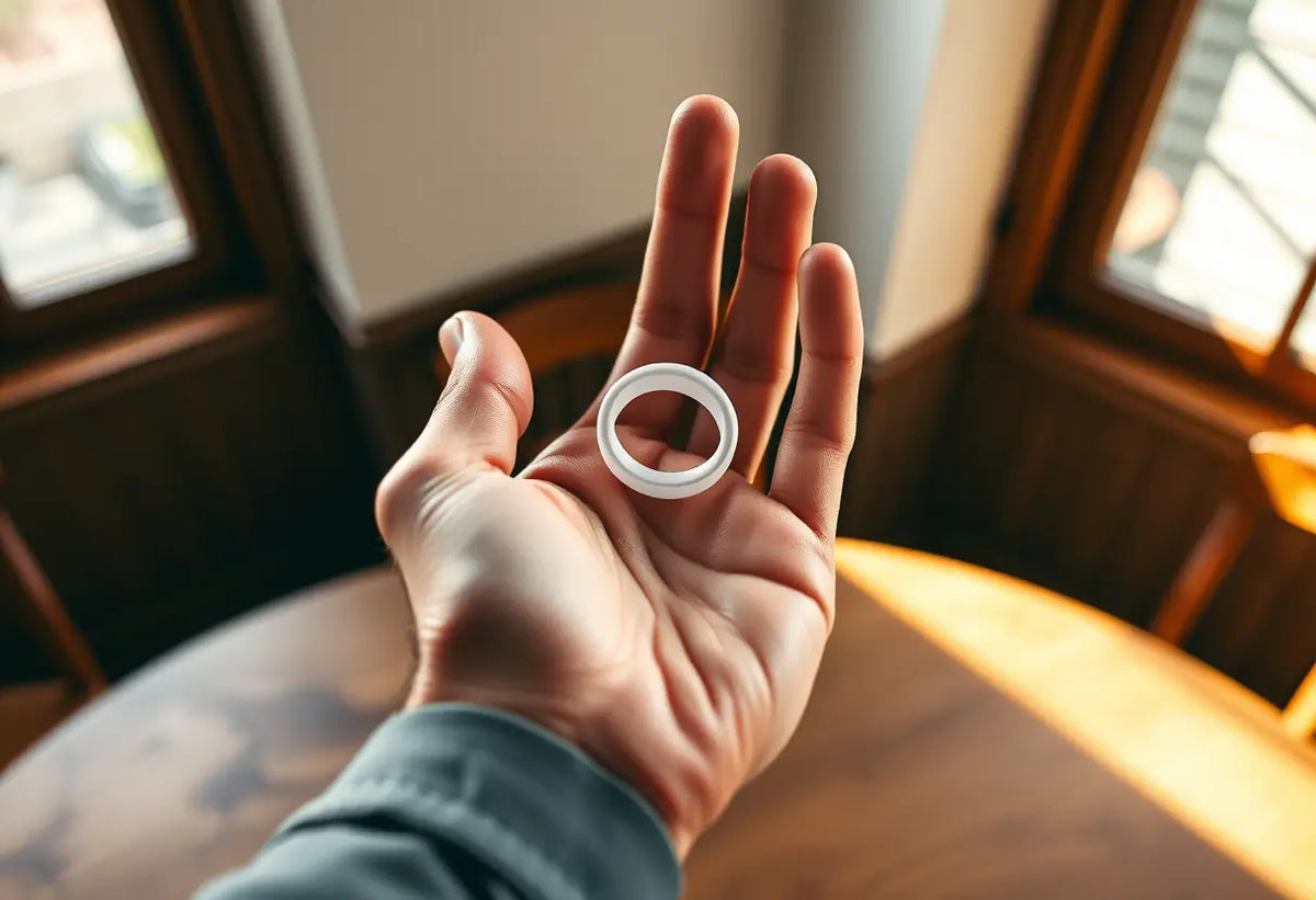 Main dans une boutique avec un anneau pénien en silicone