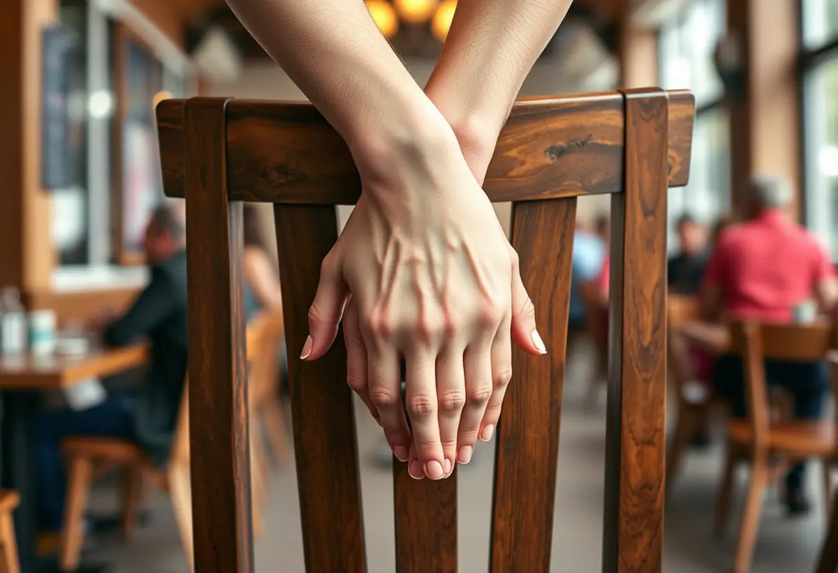 Des mains entrelacées sur un dossier de chaise, symbolisant soutien et confiance dans une relation.