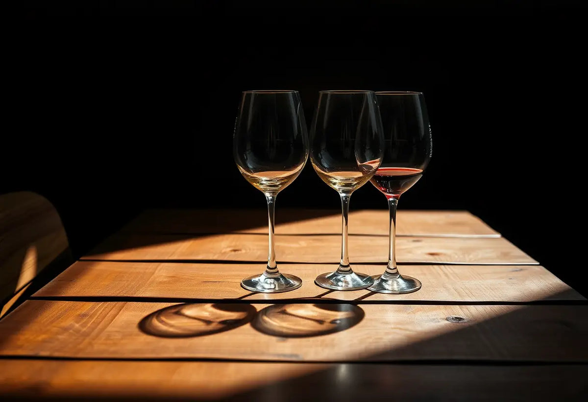 Table dressée pour deux avec deux verres vides, dans une pièce sombre