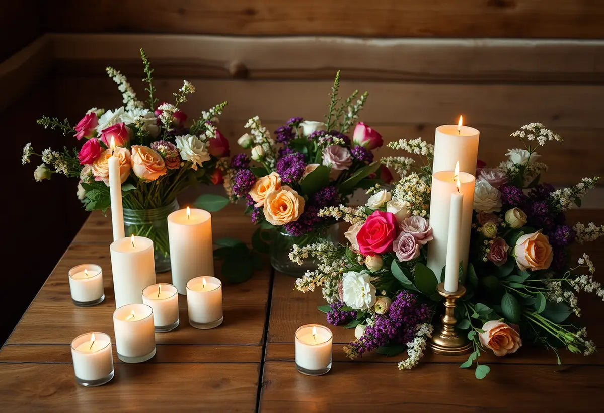 Un bureau avec des bougies et des fleurs, symbole de réconciliation
