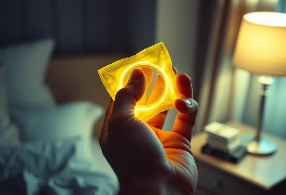 Main focus : préservatif luminescent en main