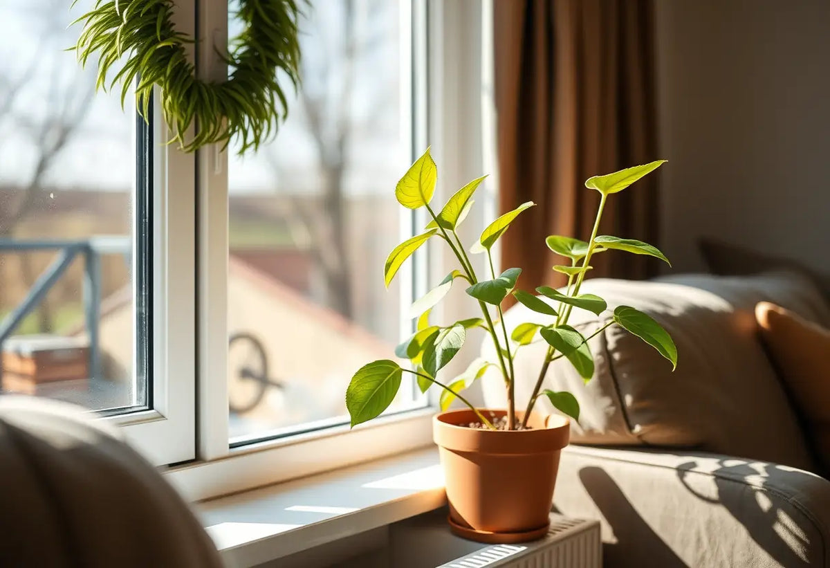 Une plante posée sur un rebord de fenêtre, symbole de croissance et de renouvellement