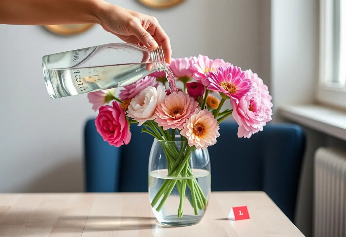 Une main qui remplit un vase de fleurs fraîches, symbole d'un début de relation bienveillant