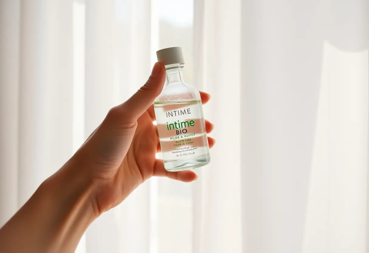 Une bouteille contient du gel intime bio aloé vera