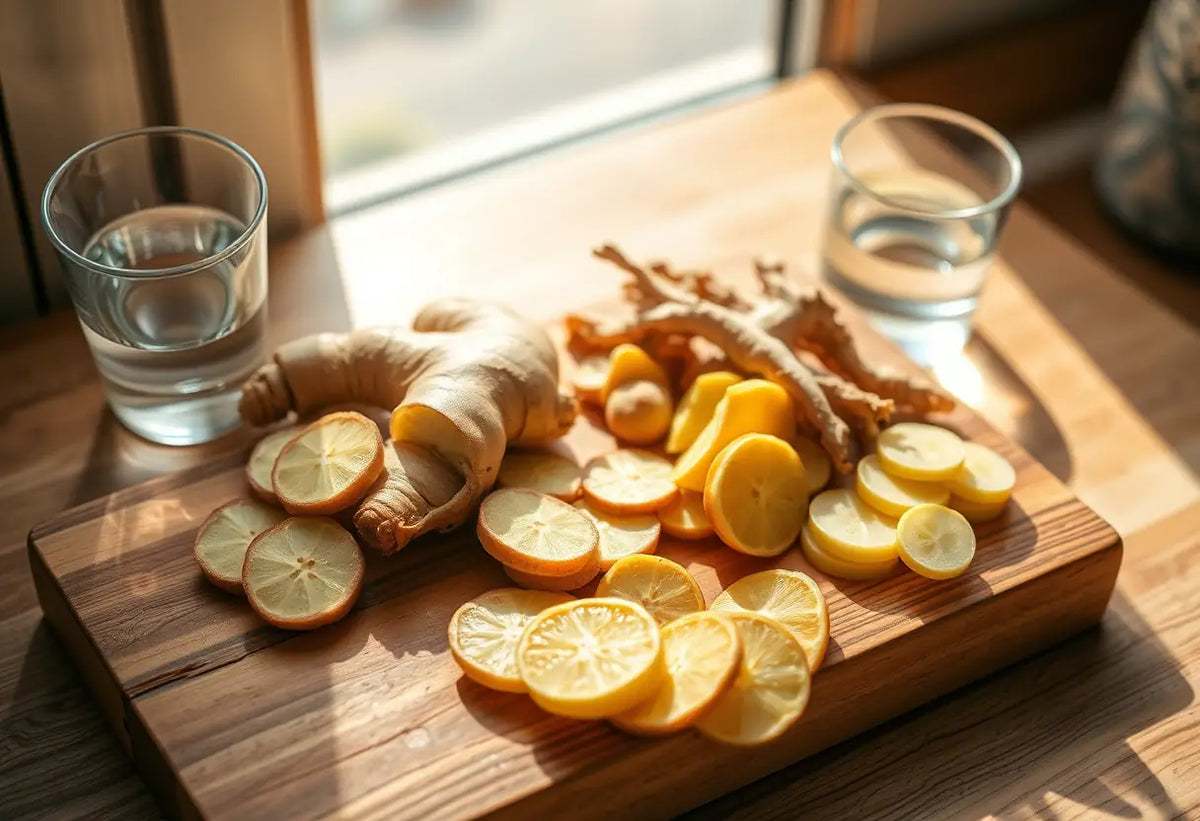 Assortiment de gingembre frais sur un plan de travail