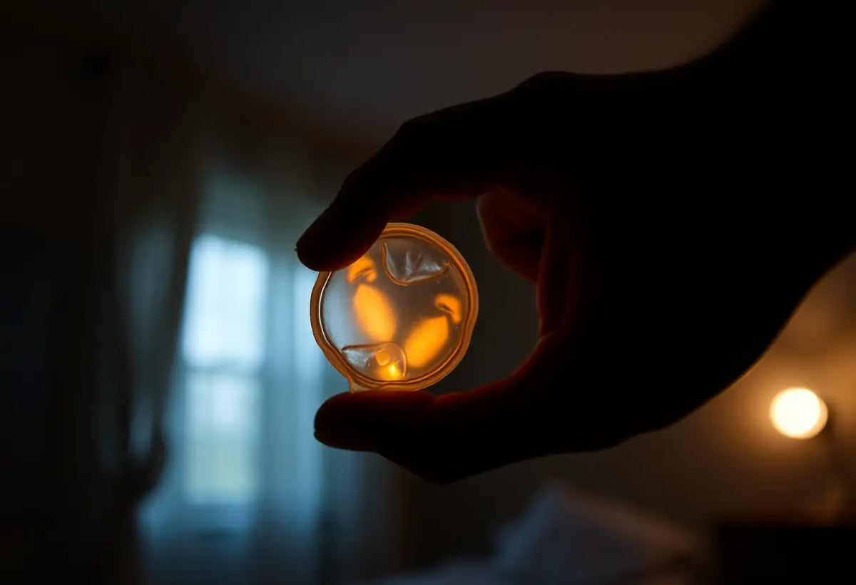 Main objet de l'article : préservatif phosphorescent