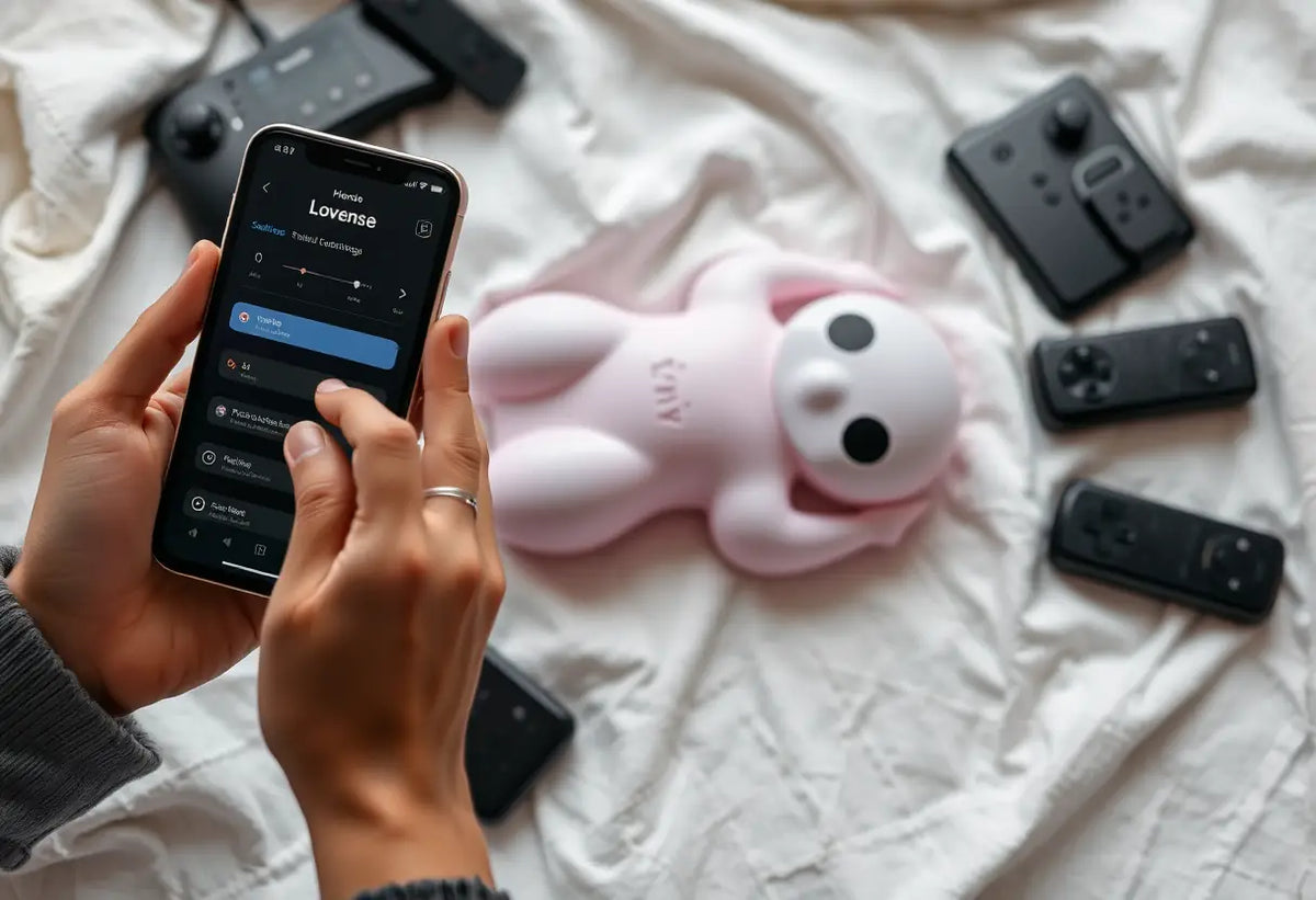 Mains ajustant les paramètres d'un jouet Lovense sur un smartphone