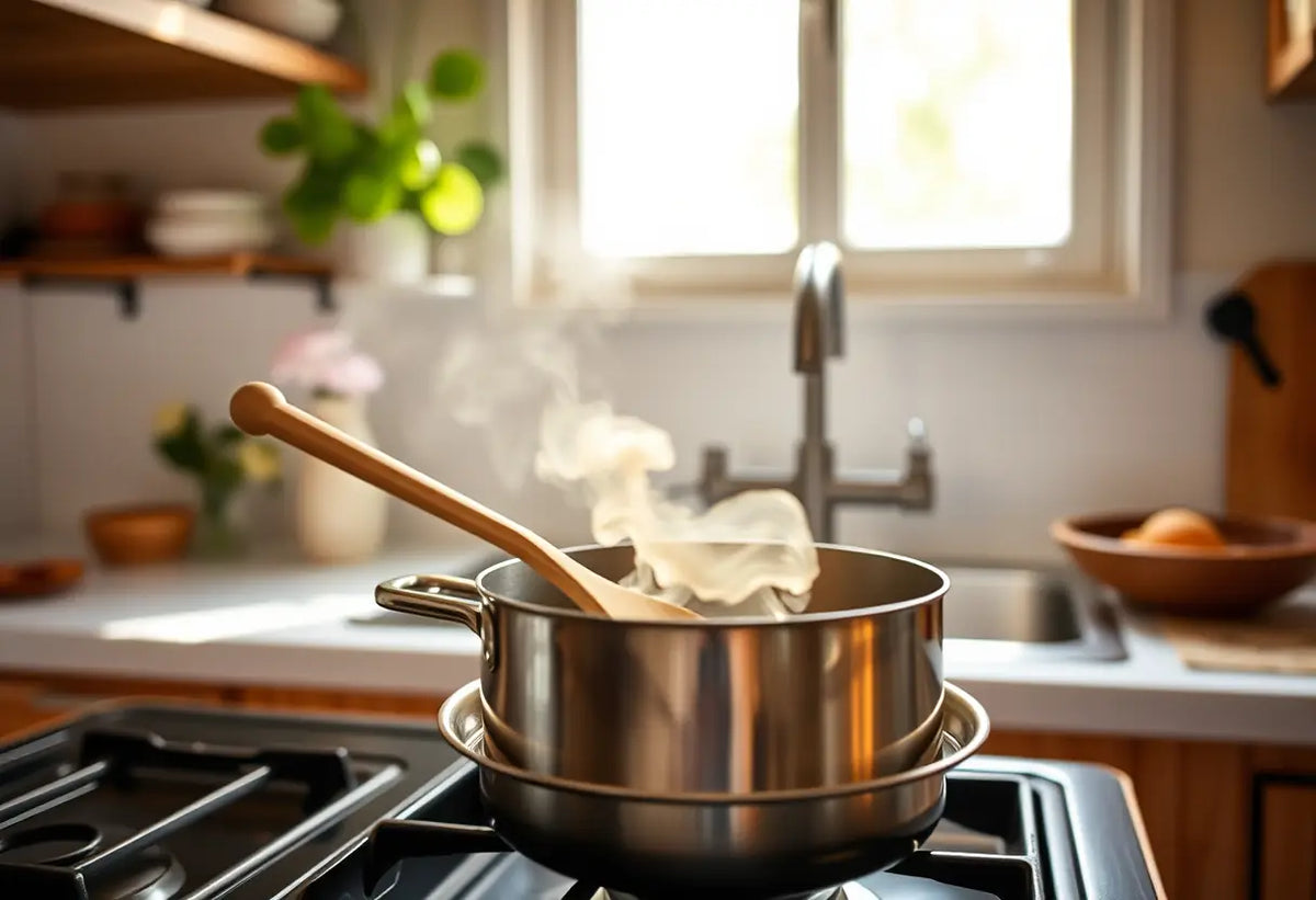 Mélange d'huile de massage chauffante dans une casserole