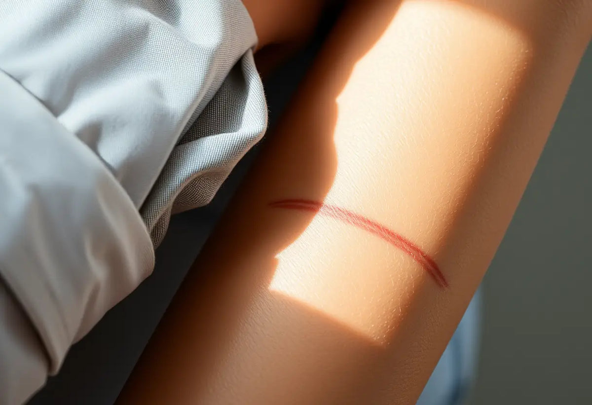 Un bras avec une ligne légère sous la peau indiquant l'emplacement de l'implant contraceptif