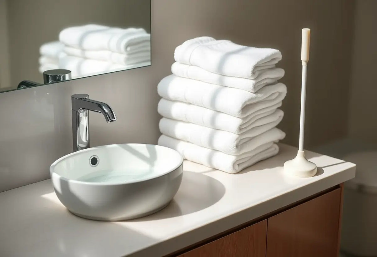 Un évier avec un seau d'eau et une brosse à dents dans un cadre de salle de bains détaillant l'incontinence urinaire
