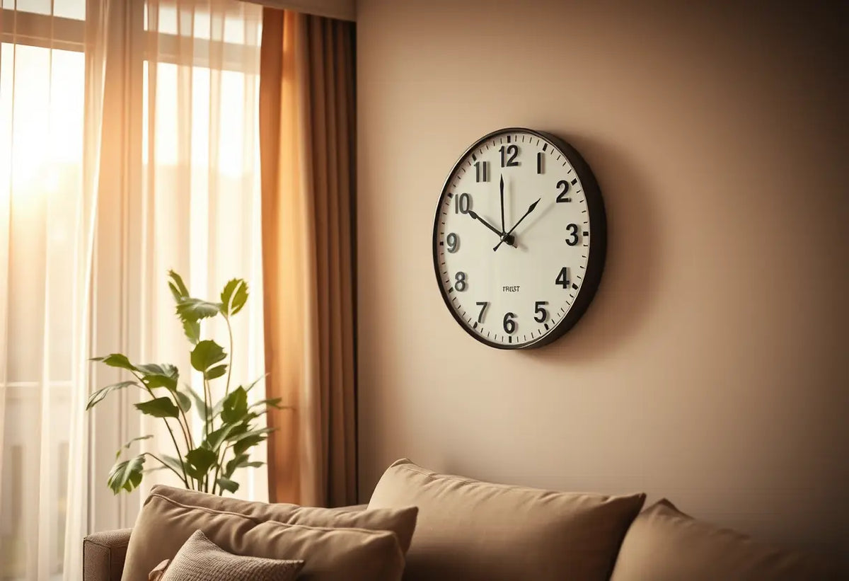 Une horloge dans un salon indiquant l'heure tardive de l'après-midi