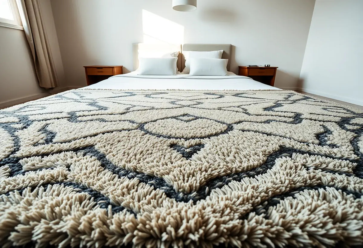 Tapis moelleux dans une chambre à coucher éclairée doucement