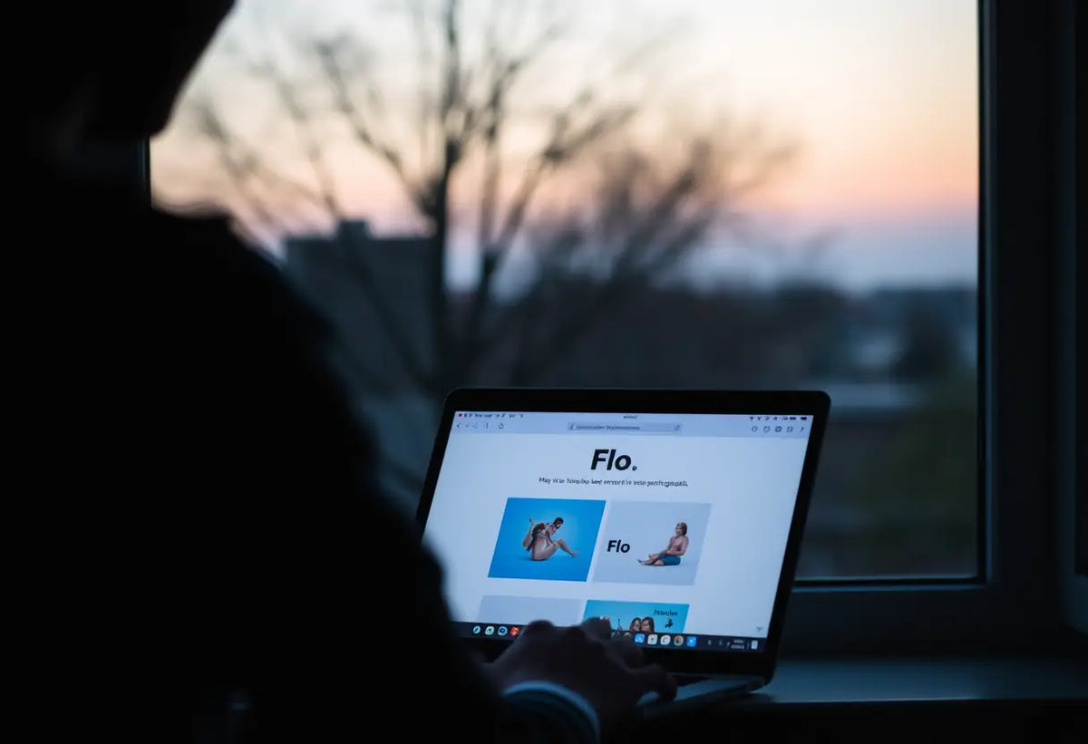 Silhouette d'une personne utilisant un ordinateur portable pour accéder au site web de Flo