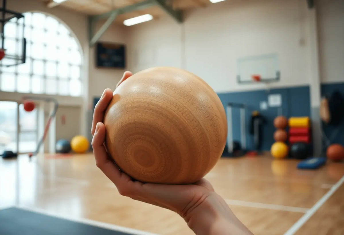 Main de l'exercice Kegel tenant une balle en bois