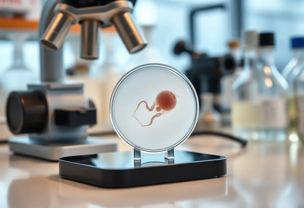 Embryon humain à la phase de blastocyste sur une lame de microscope