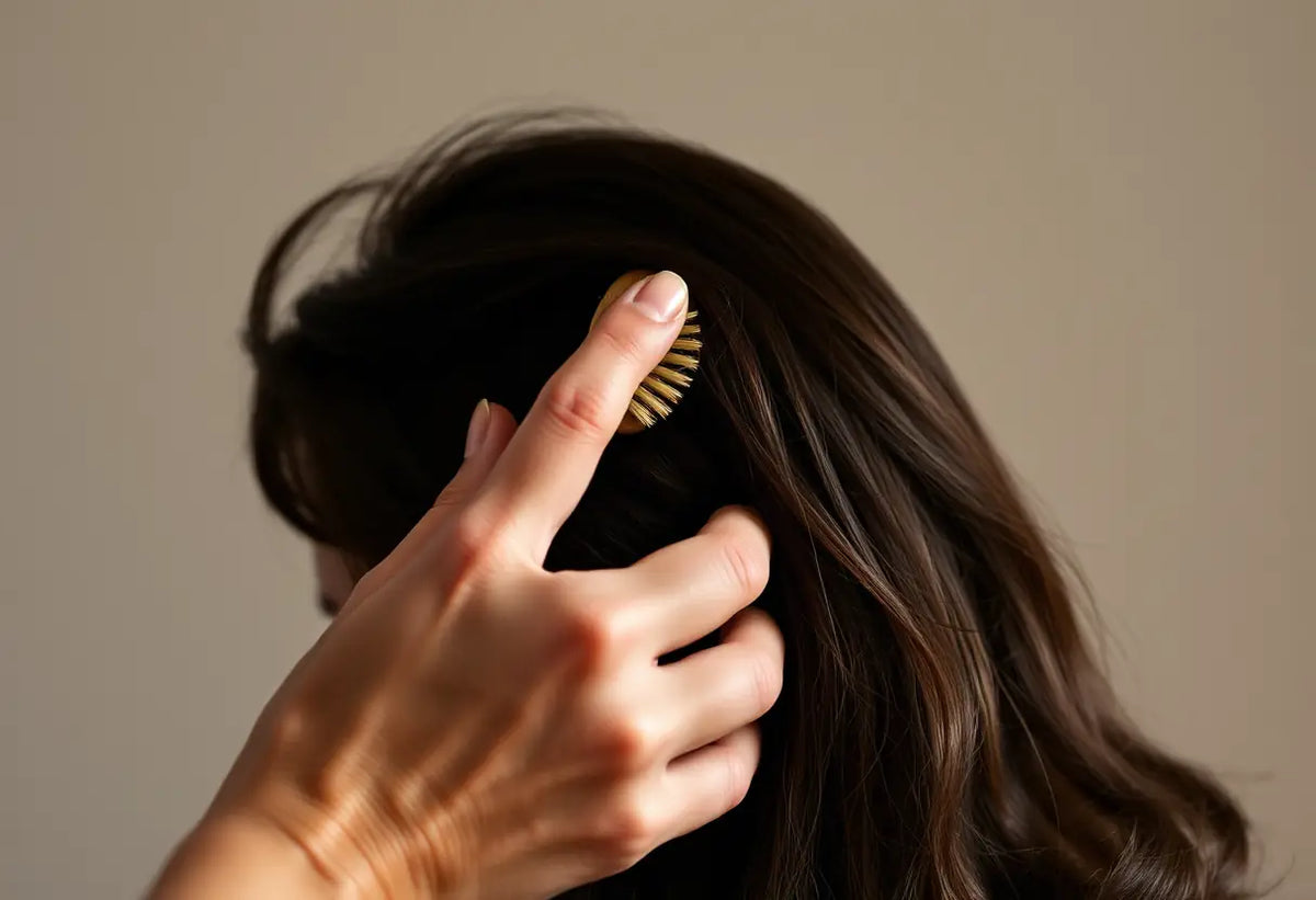 Une main qui brossse doucement les cheveux d'une personne, symbolisant l'intimité après 60 ans