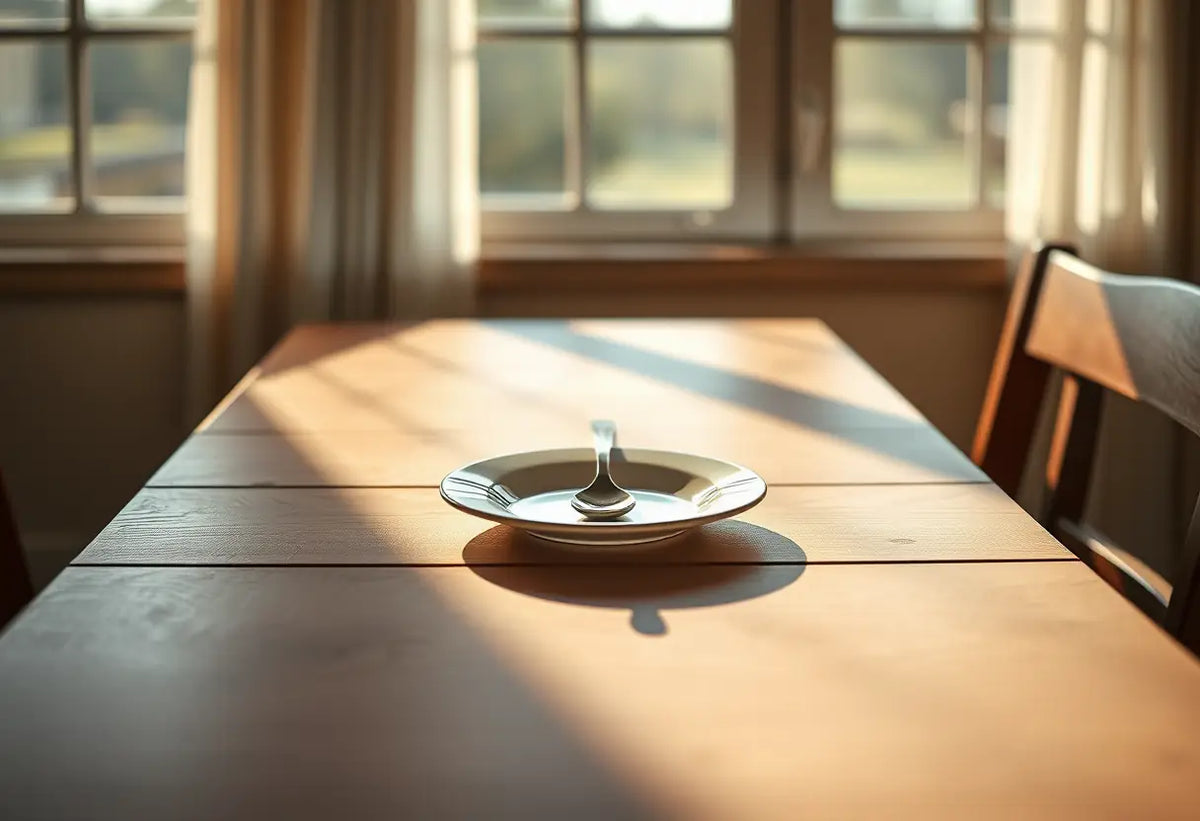 Cuillère posée sur une assiette de dessert, symbolisant l'intimité partagée