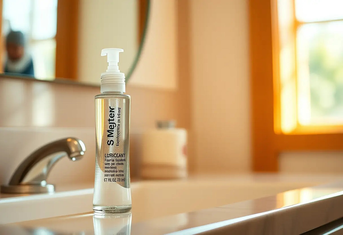 Bouteille de lubrifiant sur un comptoir de salle de bain