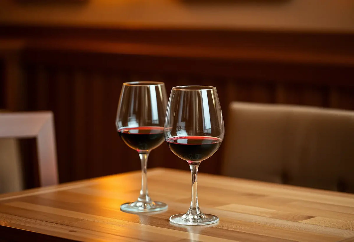 Un grand plateau de repas avec deux verres de vin rouge