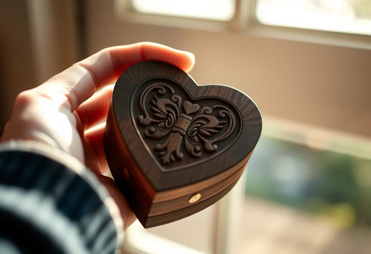 Boîte en bois sculptée contenant un message d'amour