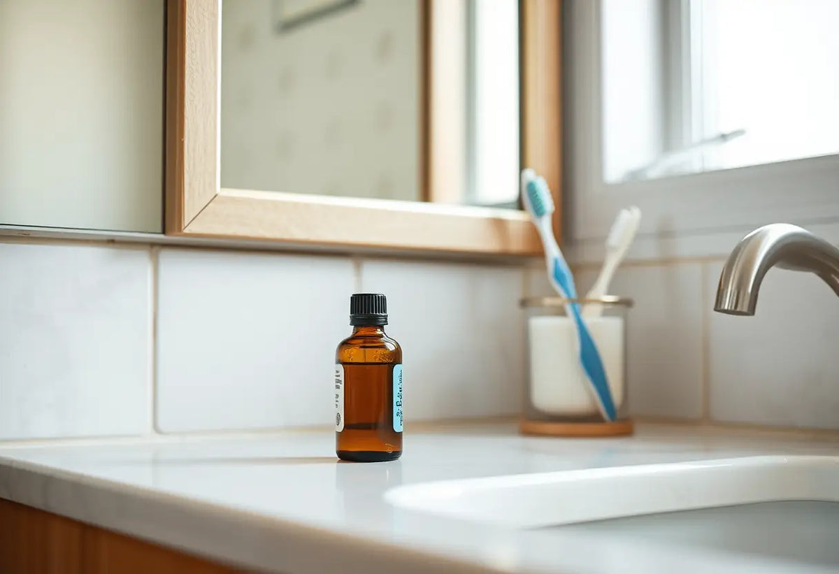 Étagère de salle de bains avec produits d’hygiène et livres sur les exercices de Kegel