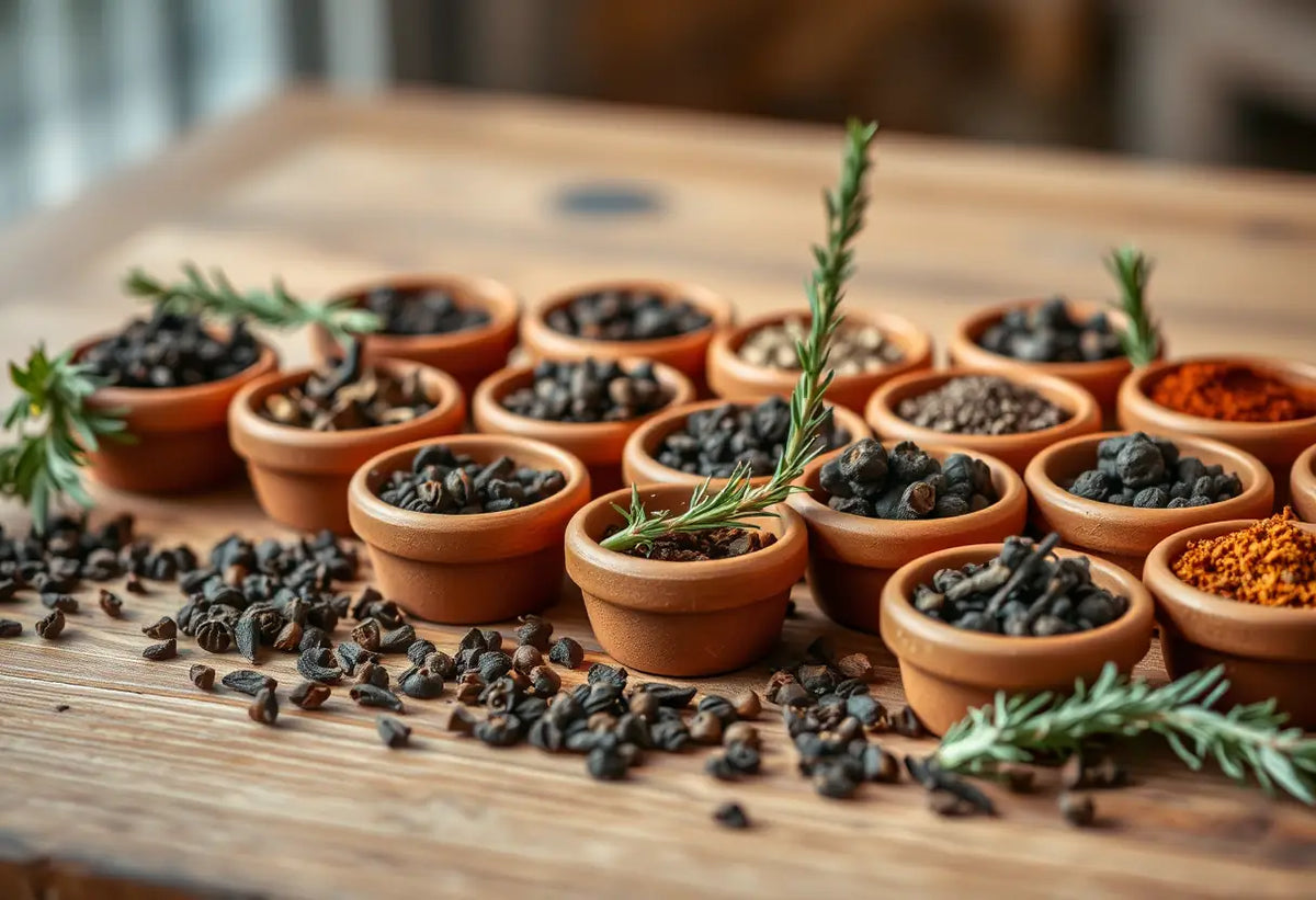 Un bureau garni d'épices et d'herbes variées pour stimuler la libido