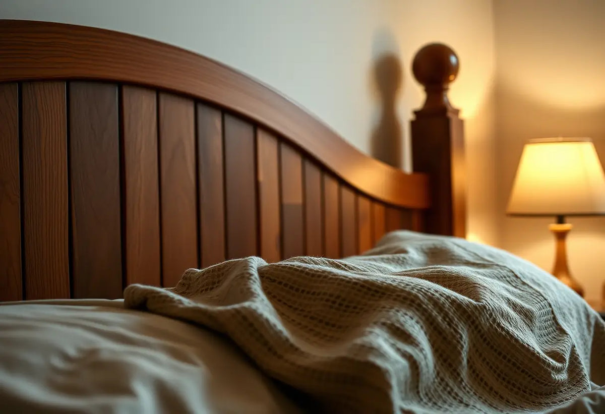 Chevet d'une chambre avec un couvre-lit pendant la grossesse
