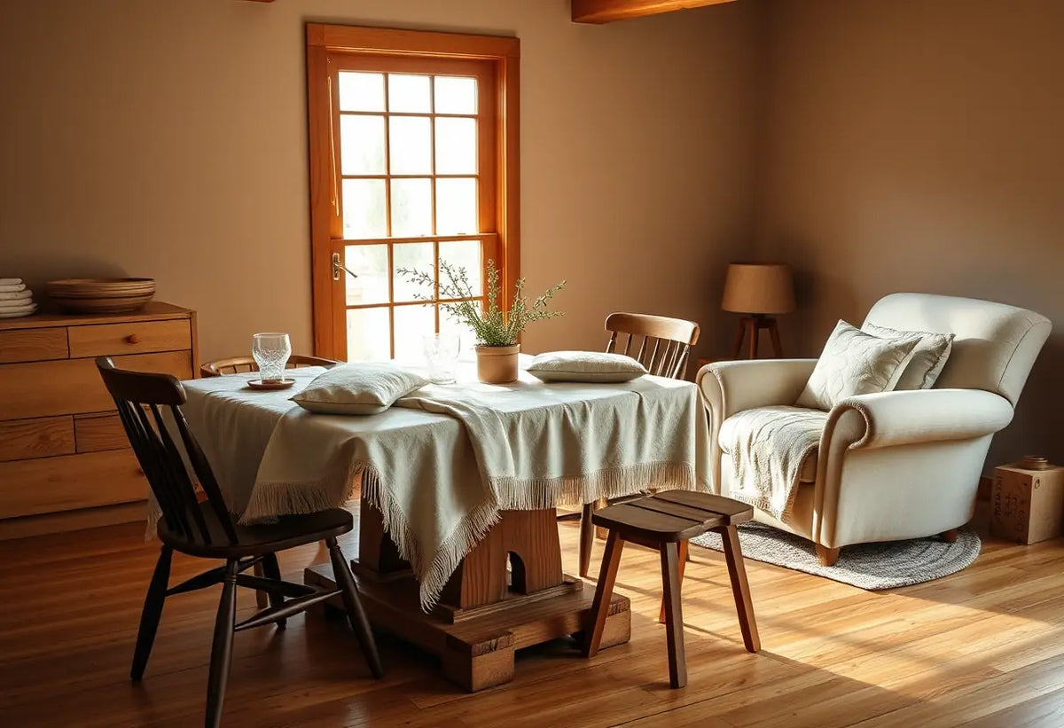 Un grand fauteuil et une table recouverte de couvertures douces pour une future mère