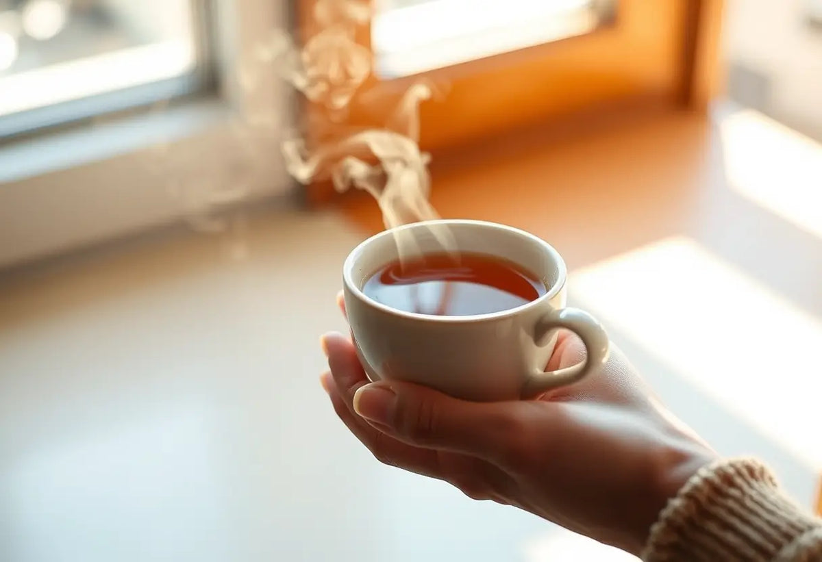 Une main tenant une tasse de thé, apaisante et réconfortante