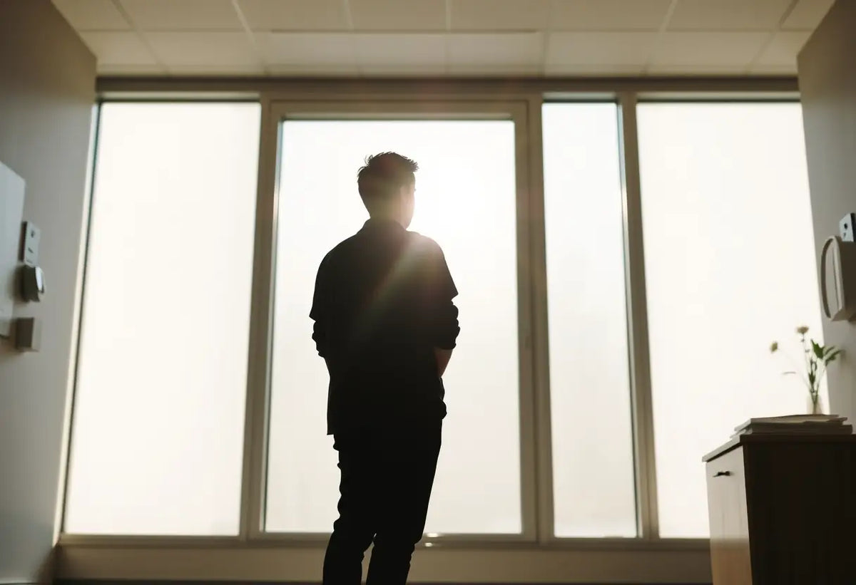 Silhouette devant une fenêtre dans une clinique